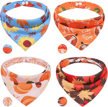 PAWCHIE Thanksgiving Dog Bandanas 4 Pack, Reversible Dogs Triangle Scarf Bibs by PAWCHIE