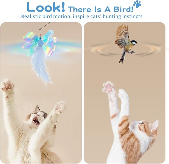 Pawaboo Feather Teaser Cat Toy, Interactive Feather Wand Cats Toy Flying - Image 4