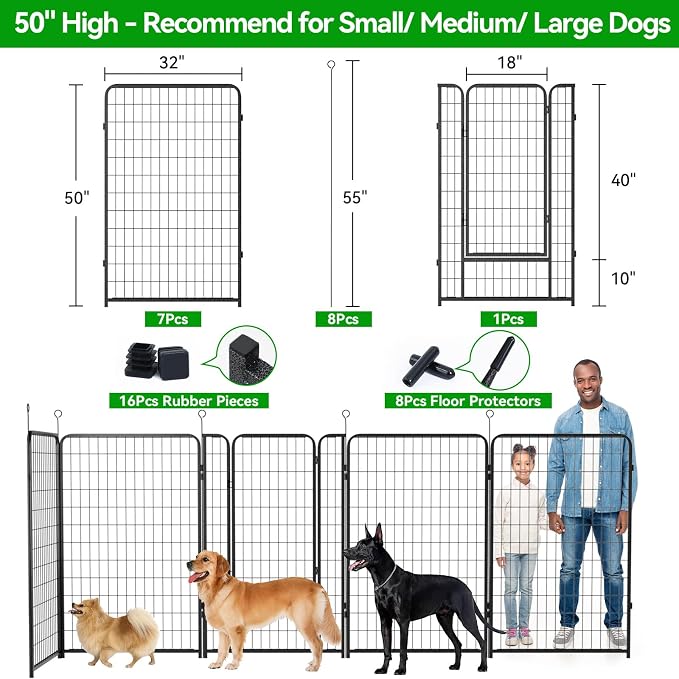 Dog Playpen Outdoor Extra Wide 8 Piece Panels Heavy Duty Dog Fence 50" Height - Image 3