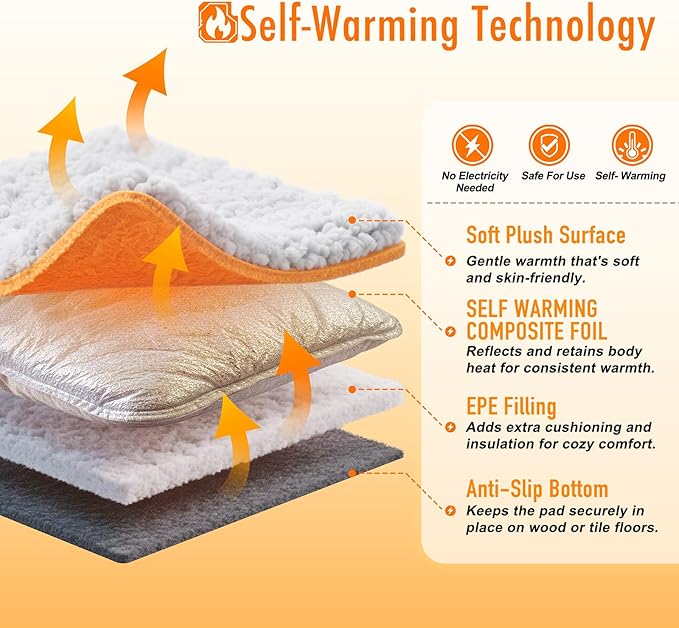 Self Warming Pet Bed for Cats & Dogs, Heated Pet Mat, 2.0 Upgraded Thermal Foil - Image 3