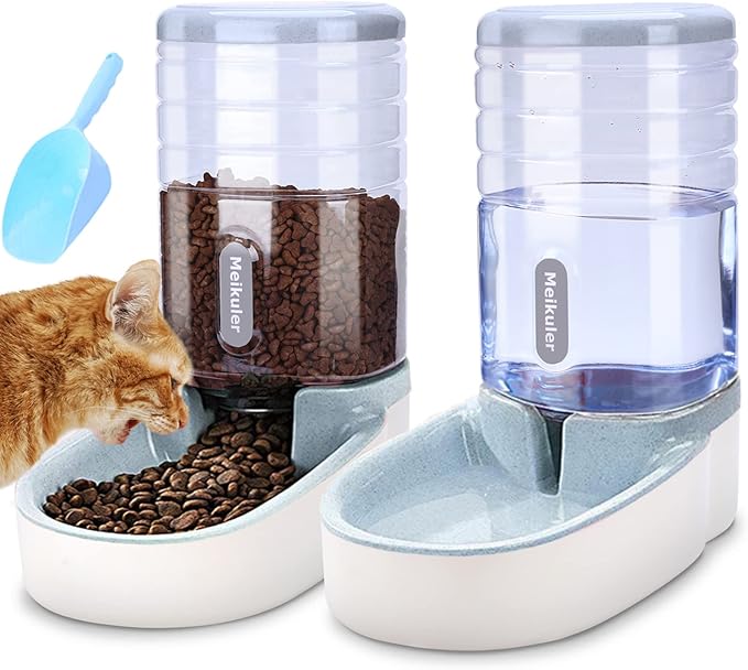 Meikuler Automatic Dog Cat Feeder and Water Dispenser Set, Waterer and Gravity by Meikuler