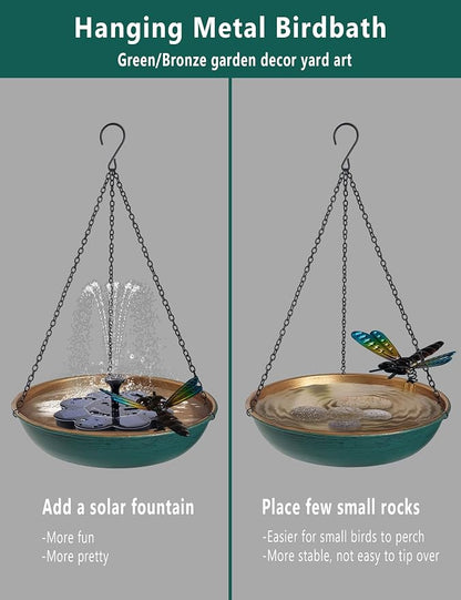 Hanging Birdbath Bird Feeder for Outdoor 11 Inch Green/Bronze Cute Metal Bird - Image 6