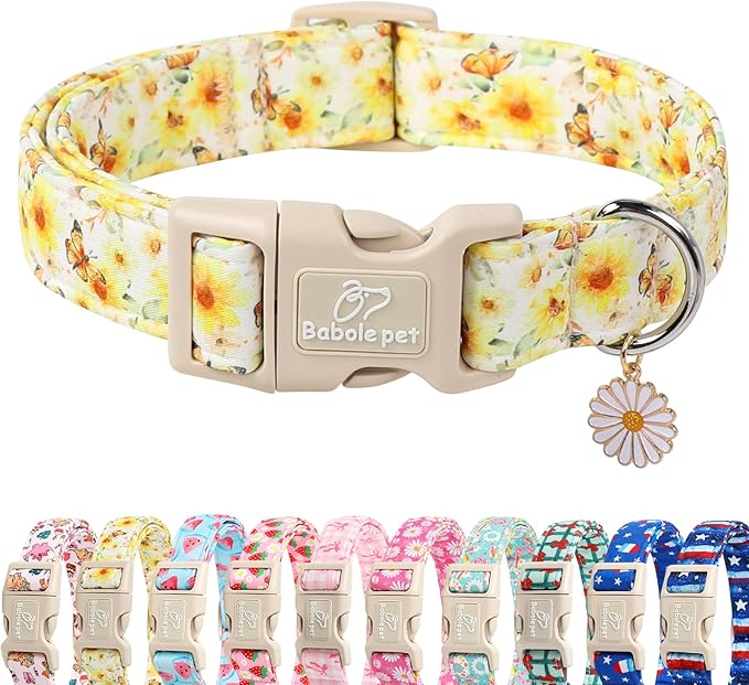 Sunflower Dog Collar, Adjustable Cute Dog Collars by Babolepet