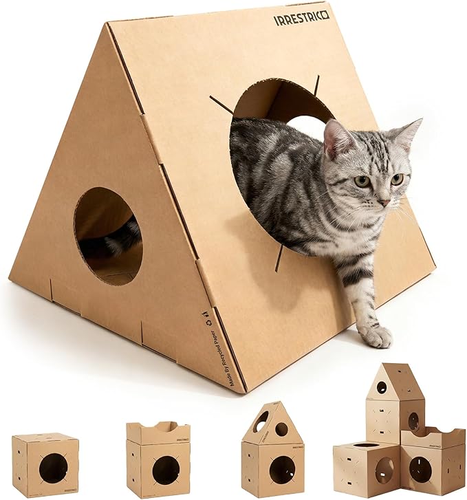 Modular Cardboard Cat Condo System, Triangle Cat Tunnel Module, Foldable by Unknown