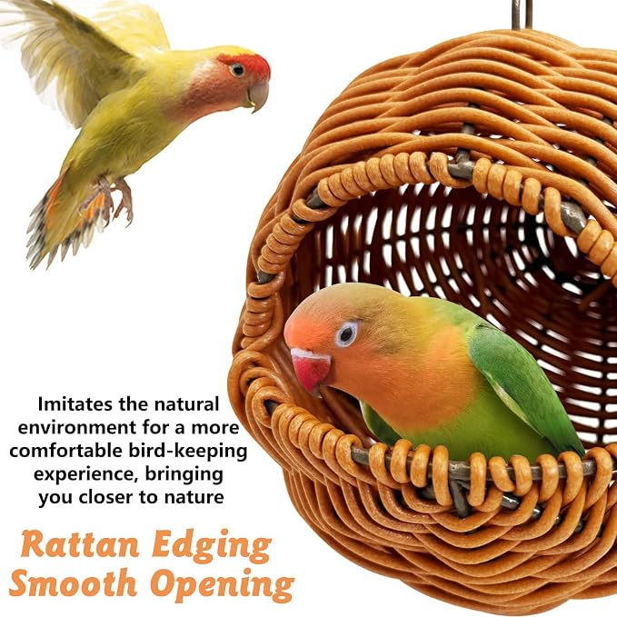 BNOSDM Rattan Parrot Nesting House Bird Nest Parakeet Hanging Swing Soft - Image 8
