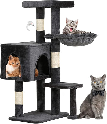 BestPet | 37" Cat Tree Tower | Light Gray | Sturdy Multi-Level Cat Tree by BestPet