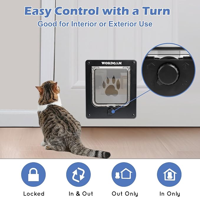 Wordcam Medium Cat Door Flap, 4 Way Locking Cat Door - Image 2