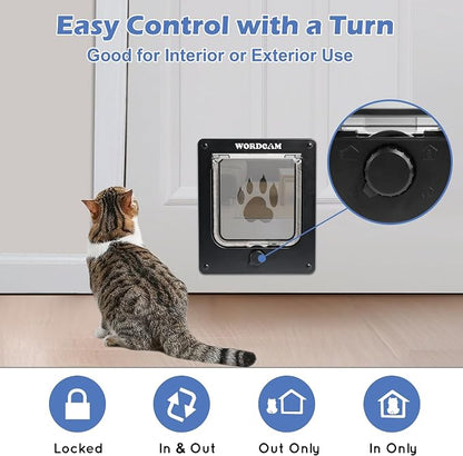 Wordcam Medium Cat Door Flap, 4 Way Locking Cat Door - Image 2