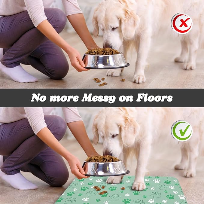 Dog Food Mat, Absorbent Water Bowl Mats Cat Pet Feeding Placemats Green 17 * 30 - Image 5