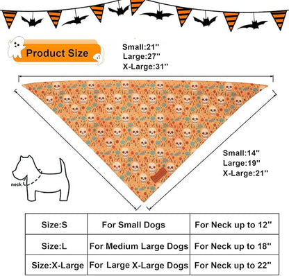 PTDECOR Halloween Dog Bandana, Skeleton Pumpkin Reversible Holiday Dog Scarf - Image 4