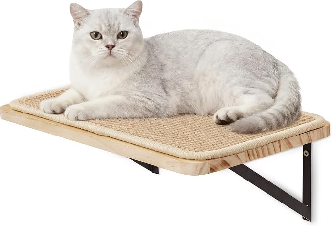 Cat Floating Wall Shelf with Scratching Mat, Support to 30 LBS by PELUOMOZ