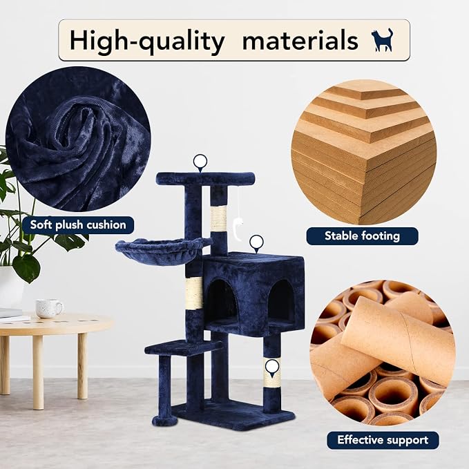 BestPet | 37" Cat Tree Tower | Navy Blue | Sturdy Multi-Level Cat Tree - Image 4