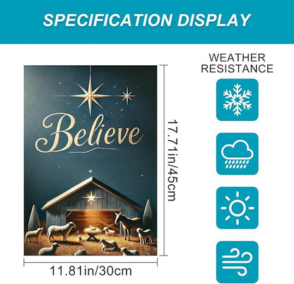Christmas Nativity Garden Flag 12x18 Double Sided Believe Starry Night Stable - Image 3