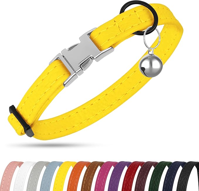 Leather Cat Collar with Buckle and Removable Bell - Image 8