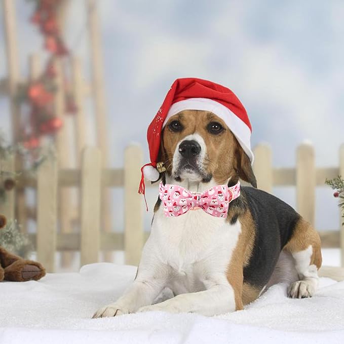 Dog Collar, Christmas Pink Santa Claus Cotton Pet Collar Bow Holiday Girl Boy - Image 5