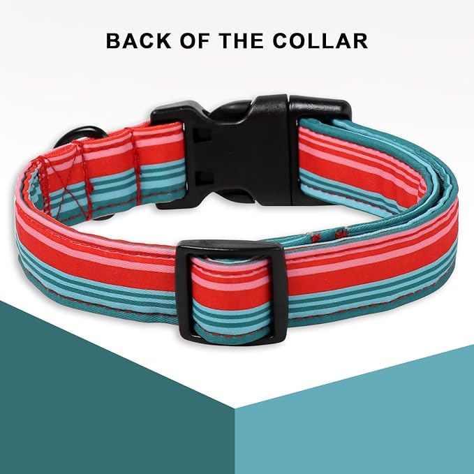 Christmas Dog Collar, Unique Style Paws Red Green Strips Dog Collar - Image 2