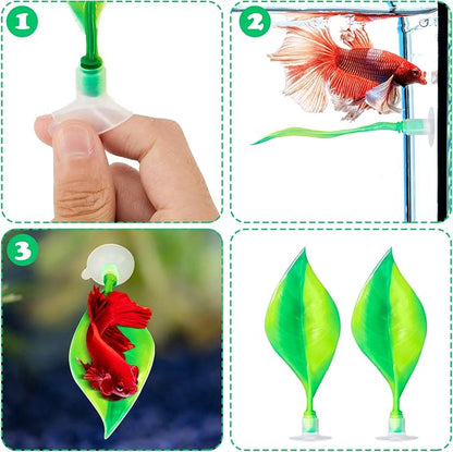 WILLBOND 2 Pcs Green Silicone Betta Fish Bed Leaf Hammock Betta Fish Tank - Image 3