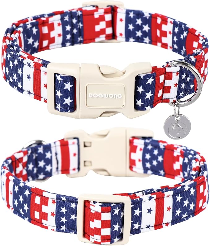 DOGWONG Cotton Dog Collar, Patriotic Dog Collar Durable Soft Natural Fabric Pet - Image 2