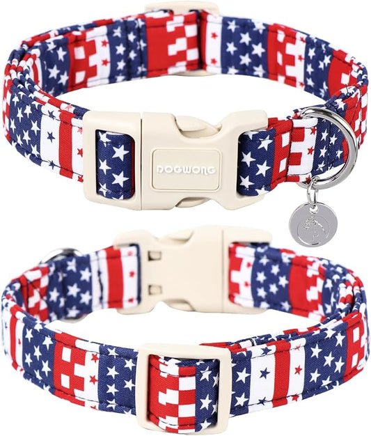 DOGWONG Cotton Dog Collar, Patriotic Dog Collar Durable Soft Natural Fabric Pet - Image 2
