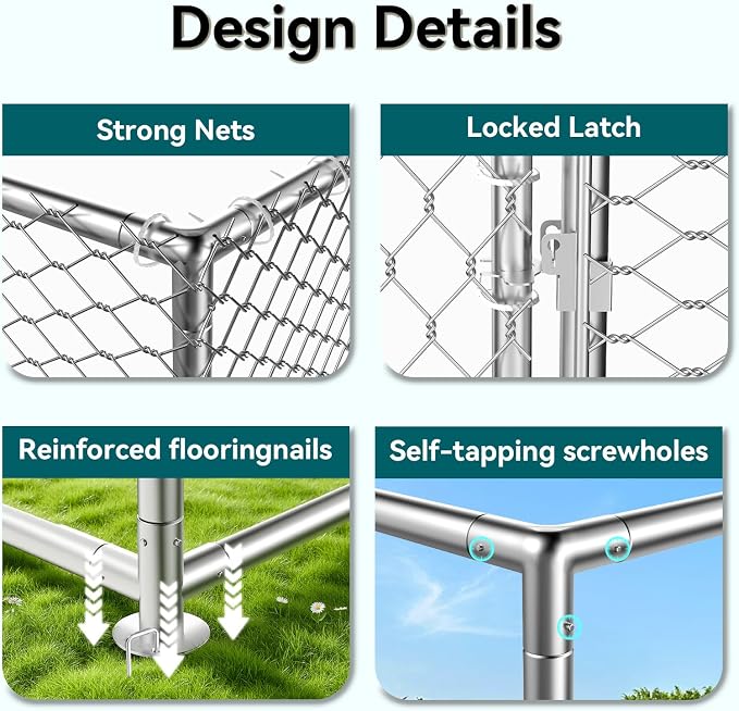 15.3'x15.3'Large Outdoor Dog Kennel Outside– Heavy-Duty Dog Enclosure - Image 4