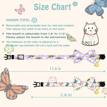 Breakaway Cat Collar with Cute Bow Tie Bell 2Pack Rainbow Butterfly Pattern - Image 2