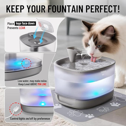 Veken Cat Water Fountain with Detachable Tank, 84oz/2.5L Pet Drinking Dispenser - Image 7