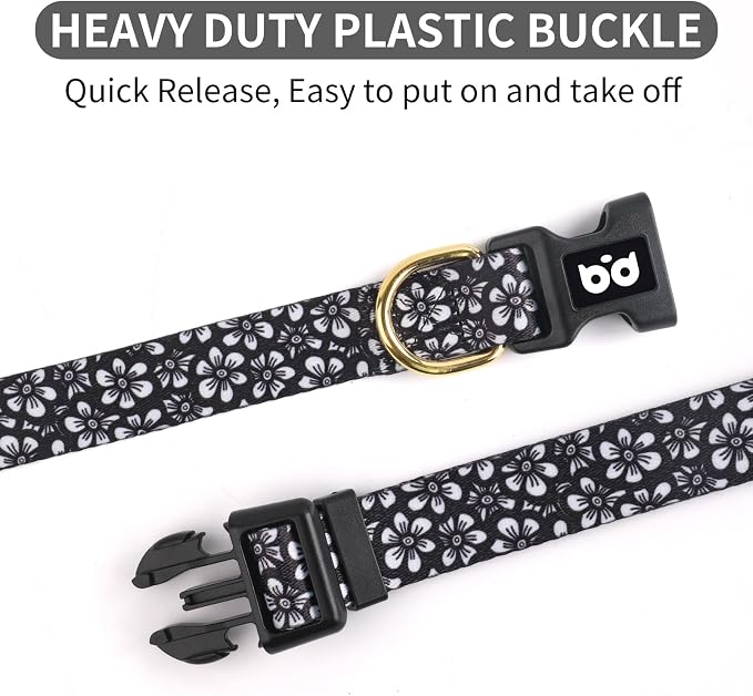 QQPETS Adjustable Soft Dog Collar: Print Flower Pink Multicolor Cute Patterns - Image 3