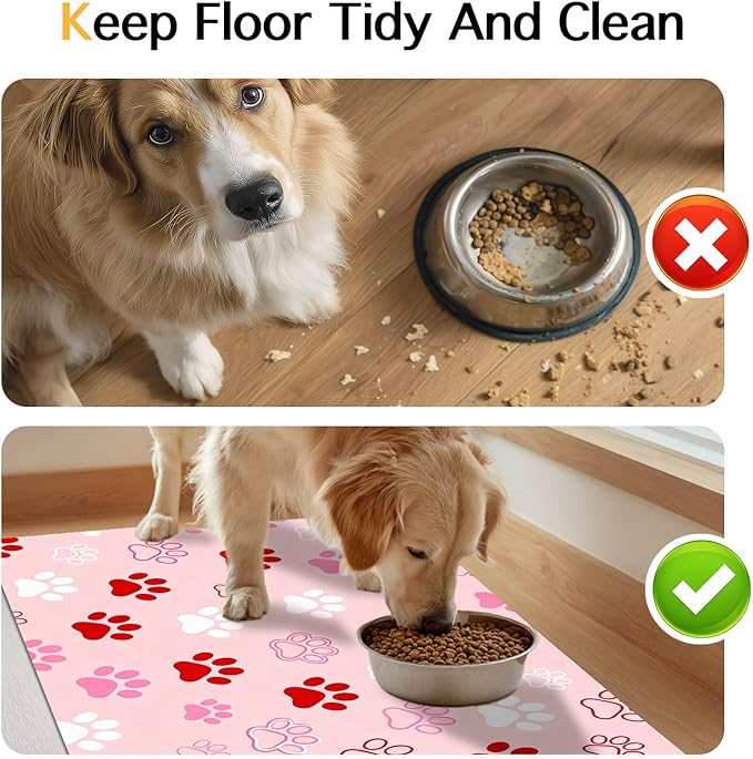 Puppy Paw Print Pet Feeding Mat 24x16 Inch Cute Pet Feeding Area Mat Pet Food - Image 8