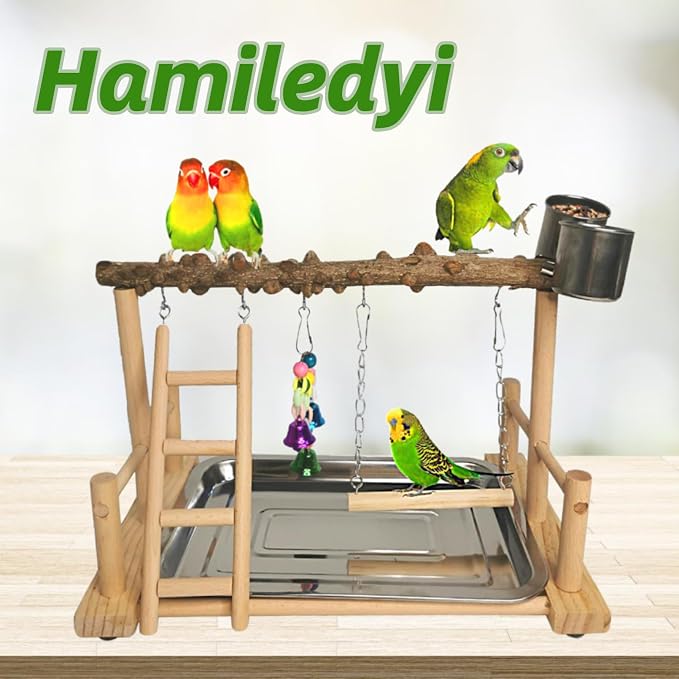 Hamiledyi Parrot Playground Bird Playstand Wood Exercise Play Perch Exercise Gym - Image 2