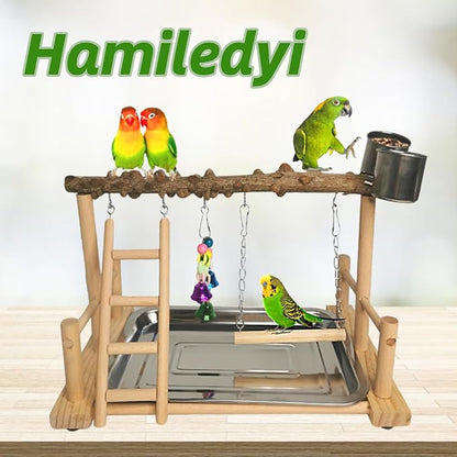Hamiledyi Parrot Playground Bird Playstand Wood Exercise Play Perch Exercise Gym - Image 2