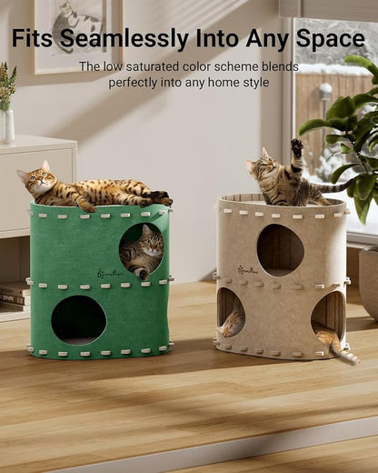 DownyPaws Cat House for Indoor Cats, 2-Storey Foldable Cat Bed Cave, Felt Cats - Image 6