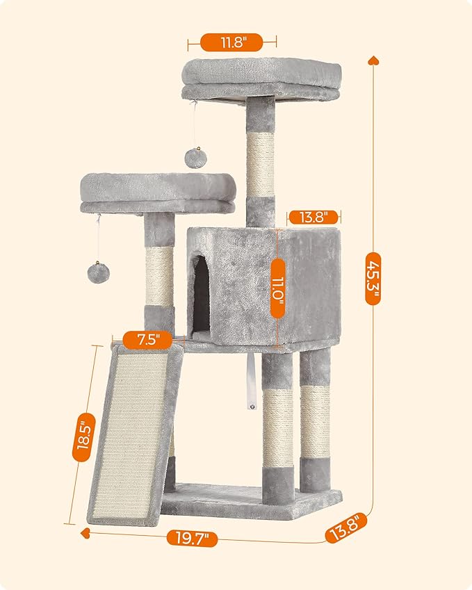 Feandrea Cat Tree, 45.3-Inch Cat Tower, Plush Condo - Image 5
