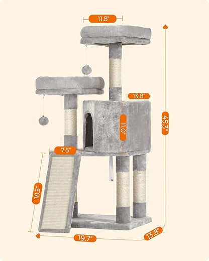 Feandrea Cat Tree, 45.3-Inch Cat Tower, Plush Condo - Image 5