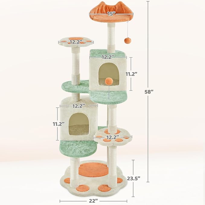 Yaheetech 57.5in Cat Tree Tower, Scratching Posts, 2 Condos and Dangling Balls - Image 7