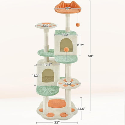 Yaheetech 57.5in Cat Tree Tower, Scratching Posts, 2 Condos and Dangling Balls - Image 7