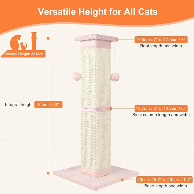 Cat Scratching Post 33 Inch Nature Sisal Cat Scratch Post - Image 2