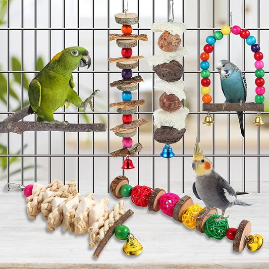 Bird Perch Bird Toys Parakeet Toys, Bird Cage Accessories Wooden Chew Toys - Image 2