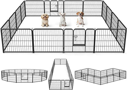 DUMOS Dog Playpen Indoor, Metal 24 Inch 16 Panels Foldable Pet Fence by DumosLifestyle