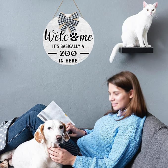 Welcome It's Basically a Zoo in Here Sign, Funny Pet Front Door Sign, Welcome - Image 5
