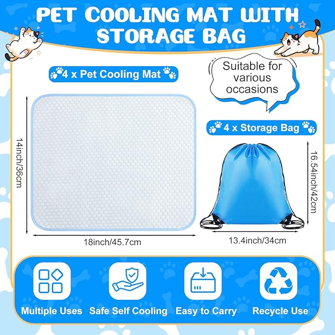 Chunful 4 Pack Pet Cooling Mat 18 x 14 Inches Cooling Pads - Image 2