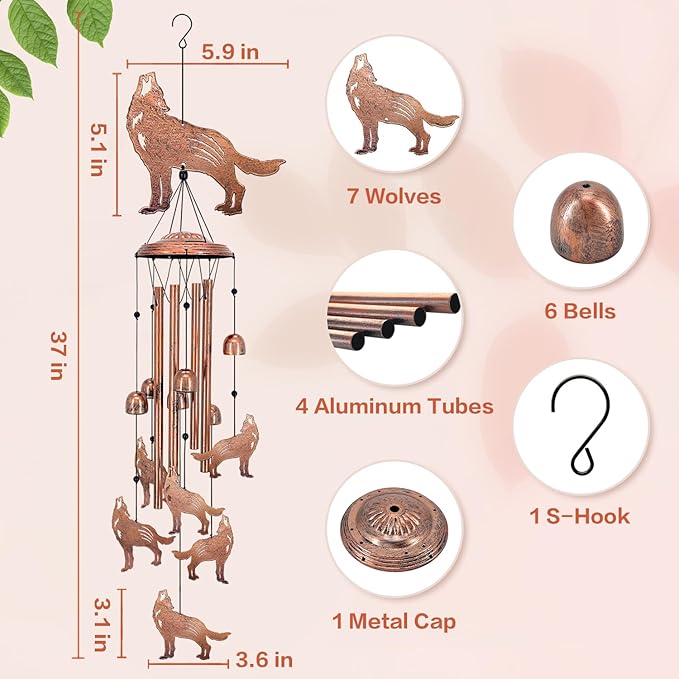 Wolf Wind Chimes for Outside, Wolf Gifts for Women/Men/Sympathy Gift/Memorial - Image 3