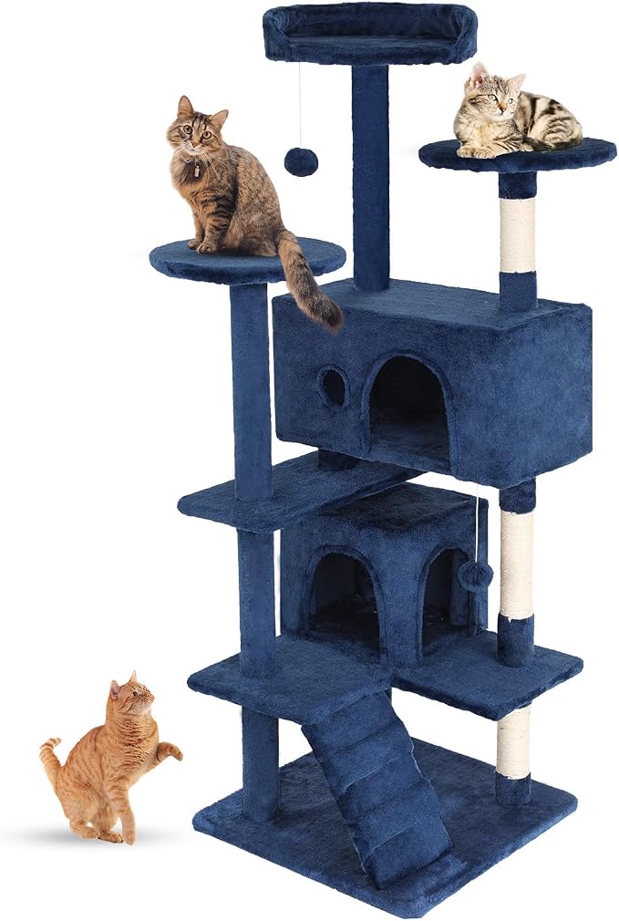 FDW | 54" Cat Tree Tower | Navy Blue | Multi-Level Indoor Activity Center by FDW