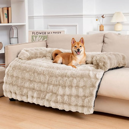 FUNNY FUZZY Pet Fluffy Plush Calming Dog Couch Bed Sofa Protector Washable Pets by FUNNYFUZZY