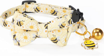 Breakaway Cat Collar with Cute Bow Tie Bell 2Pack Daisy Bee Pattern - Image 6