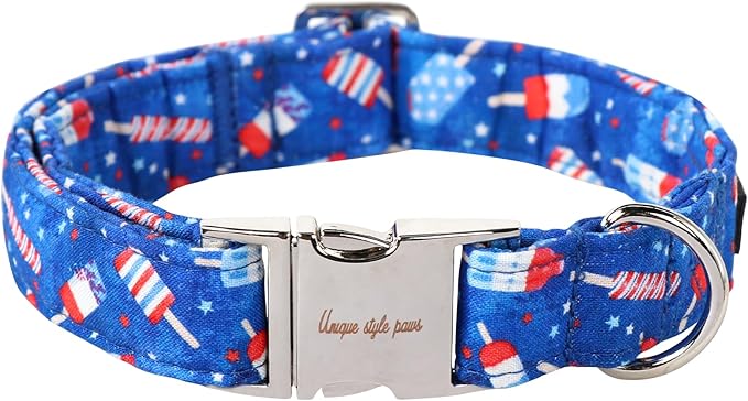 Unique style paws Independence Day Dog Collar Metal Buckle Ice Flag Collar Gift by Uniquestylepaws