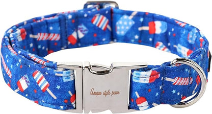Unique style paws Independence Day Dog Collar Metal Buckle Ice Flag Collar Gift by Uniquestylepaws