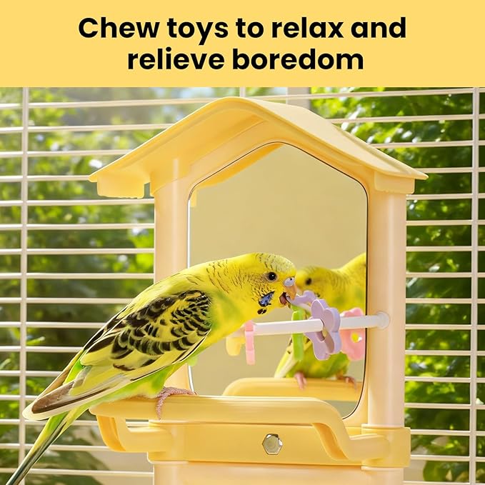 8.1 Inch Pet Bird Mirror with Perch Stand and Parakeet Chew Toys, Parrot Toys - Image 4