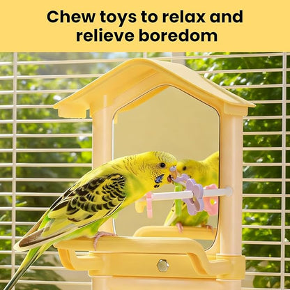 8.1 Inch Pet Bird Mirror with Perch Stand and Parakeet Chew Toys, Parrot Toys - Image 4