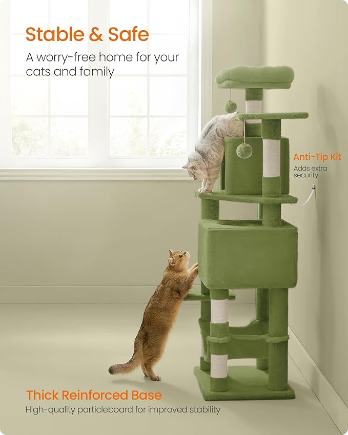 Feandrea Cat Tree, 59.5-Inch Tall Cat Tower, Plush Multi-Level Condo - Image 6