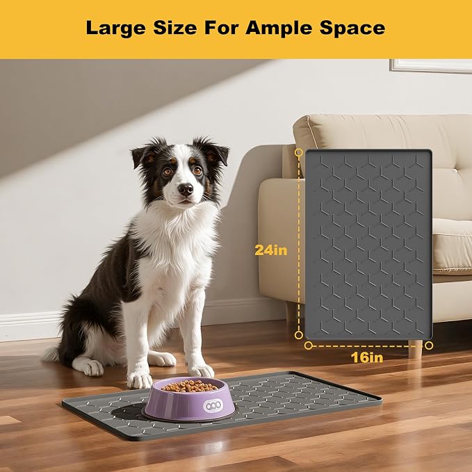 Pieviev 24''x16'' Dog Cat Food Bowl Mat, Silicone Waterproof Food Grade Pet - Image 5